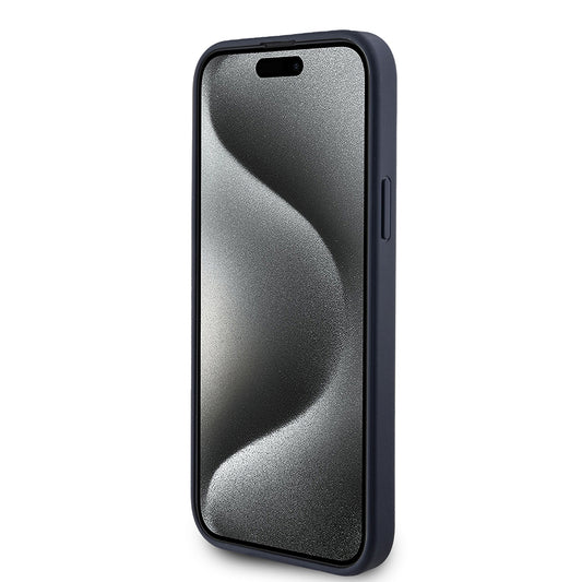 Étui pour Apple iPhone 15 Plus, Guess, logo Triangle 4G, Bleu