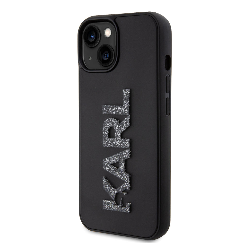 Hoes voor Apple iPhone 15 Plus, Karl Lagerfeld, 3D Rubber Glitter Logo, Zwart