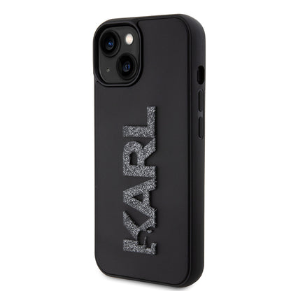 Hoes voor Apple iPhone 15 Plus, Karl Lagerfeld, 3D Rubber Glitter Logo, Zwart