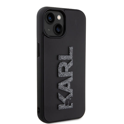 Hoes voor Apple iPhone 15 Plus, Karl Lagerfeld, 3D Rubber Glitter Logo, Zwart