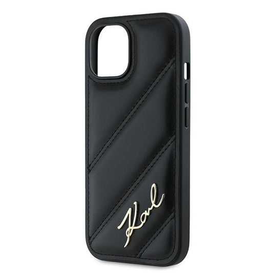 Hoes voor Apple iPhone 15 Plus, Karl Lagerfeld, Diagonal Quilted Script, Zwart