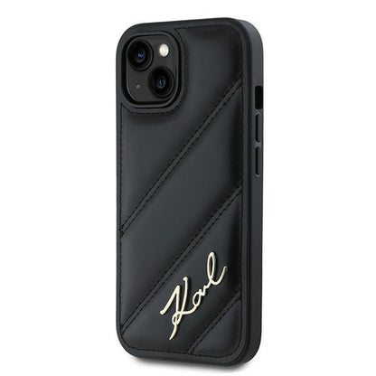 Case for Apple iPhone 15 Plus, Karl Lagerfeld, Diagonal Quilted Script, Black