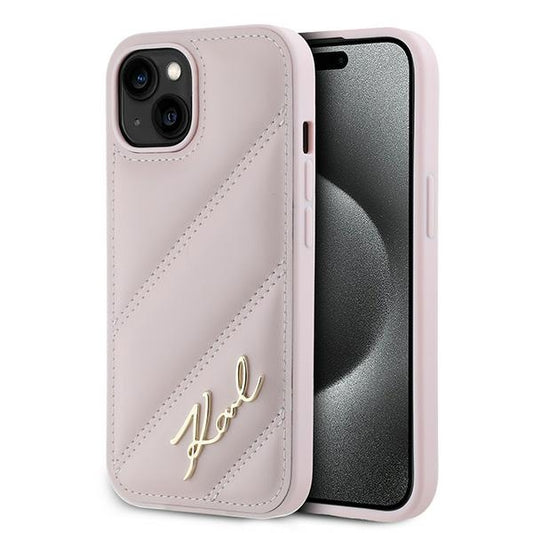 Étui pour Apple iPhone 15 Plus, Karl Lagerfeld, Diagonal Quilted Script, Rose