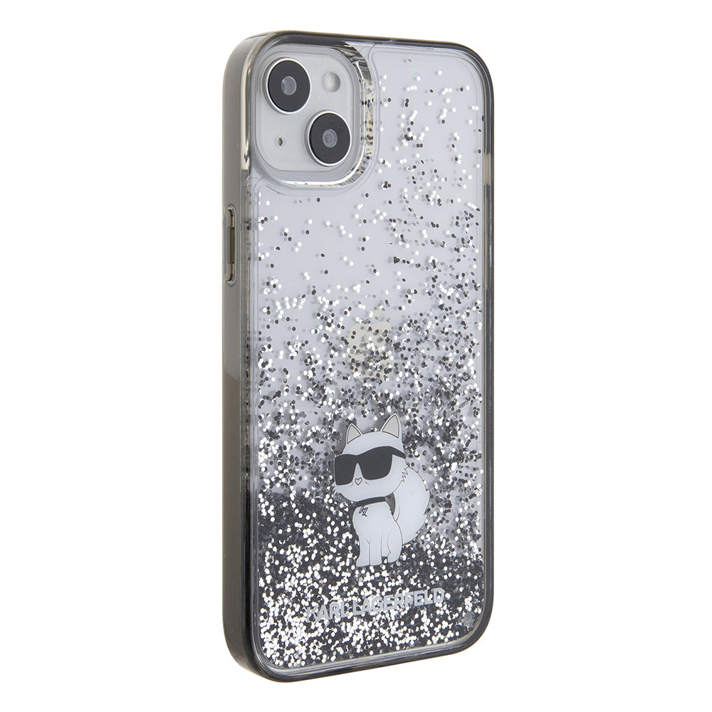 Housse pour Apple iPhone 15 Plus, Karl Lagerfeld, Liquid Glitter Choupette, Transparente