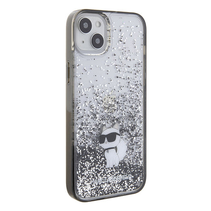Housse pour Apple iPhone 15 Plus, Karl Lagerfeld, Liquid Glitter Choupette, Transparente
