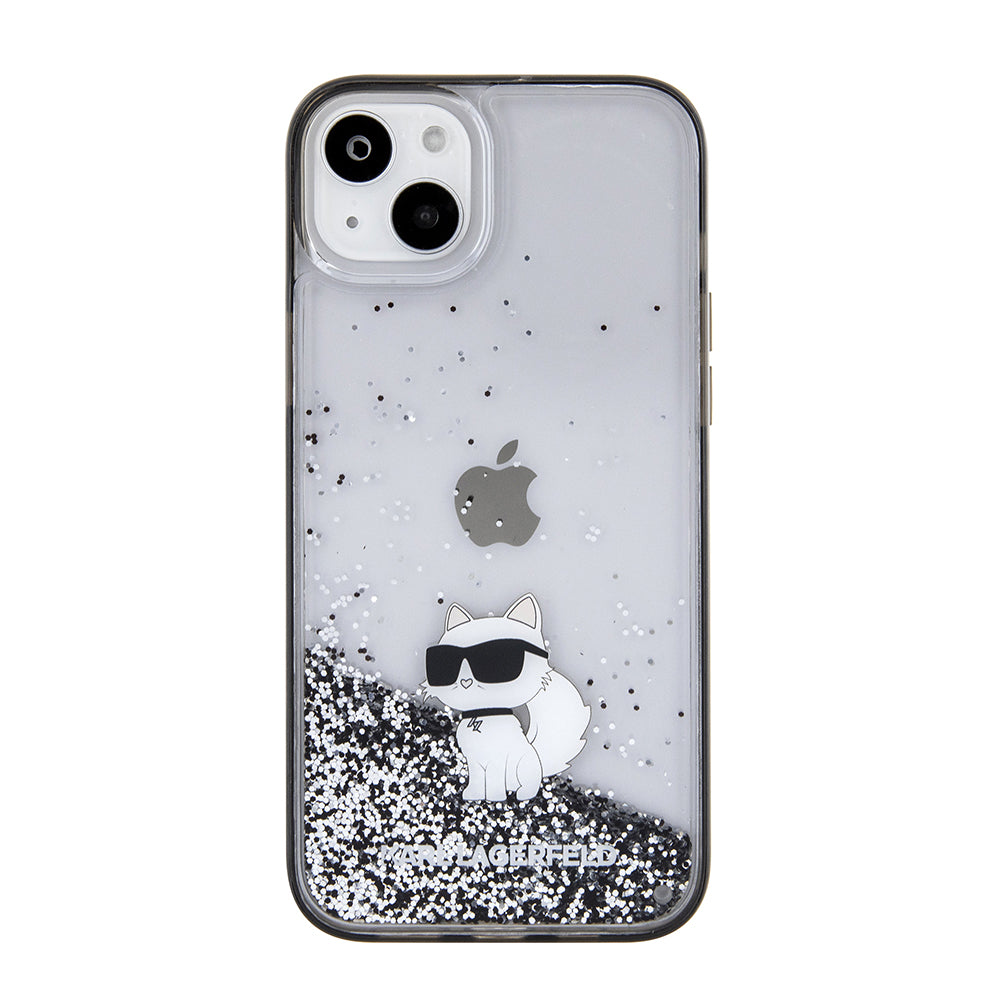 Housse pour Apple iPhone 15 Plus, Karl Lagerfeld, Liquid Glitter Choupette, Transparente