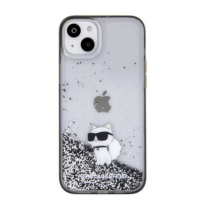 Housse pour Apple iPhone 15 Plus, Karl Lagerfeld, Liquid Glitter Choupette, Transparente