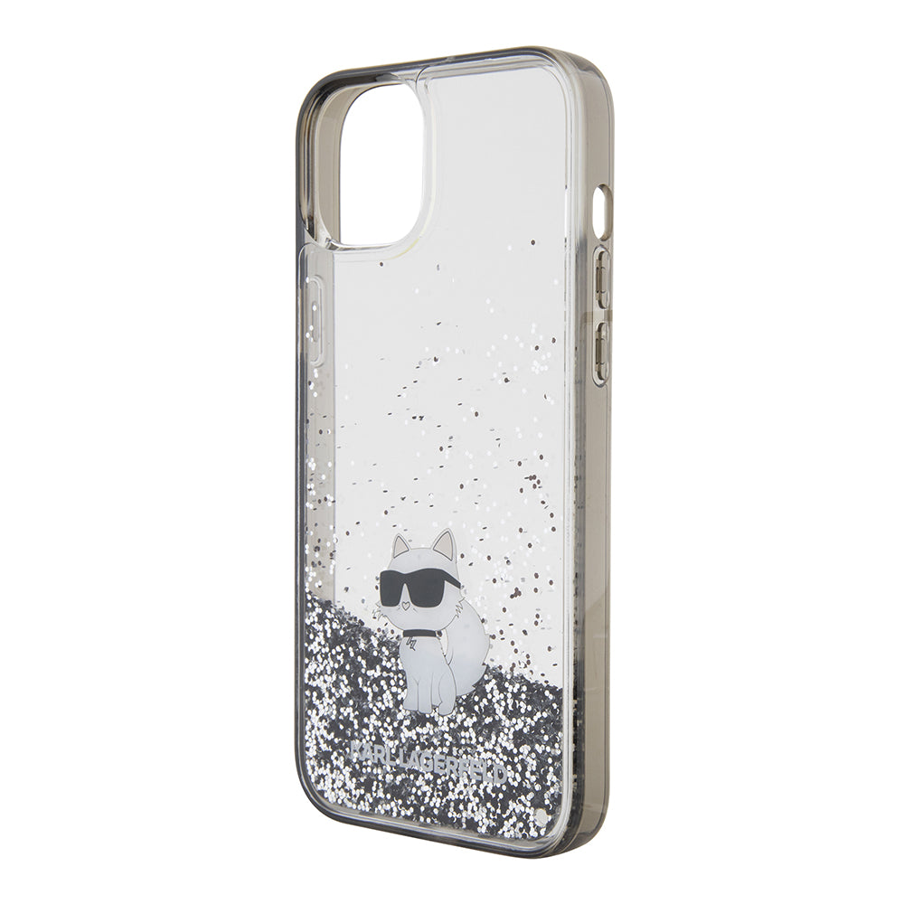 Housse pour Apple iPhone 15 Plus, Karl Lagerfeld, Liquid Glitter Choupette, Transparente