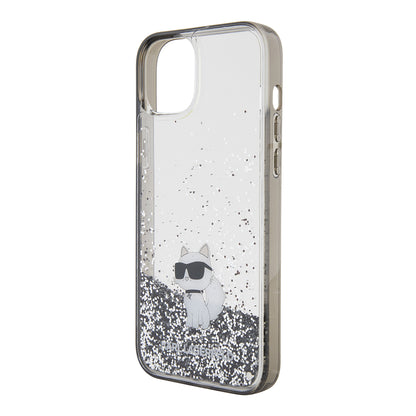 Housse pour Apple iPhone 15 Plus, Karl Lagerfeld, Liquid Glitter Choupette, Transparente