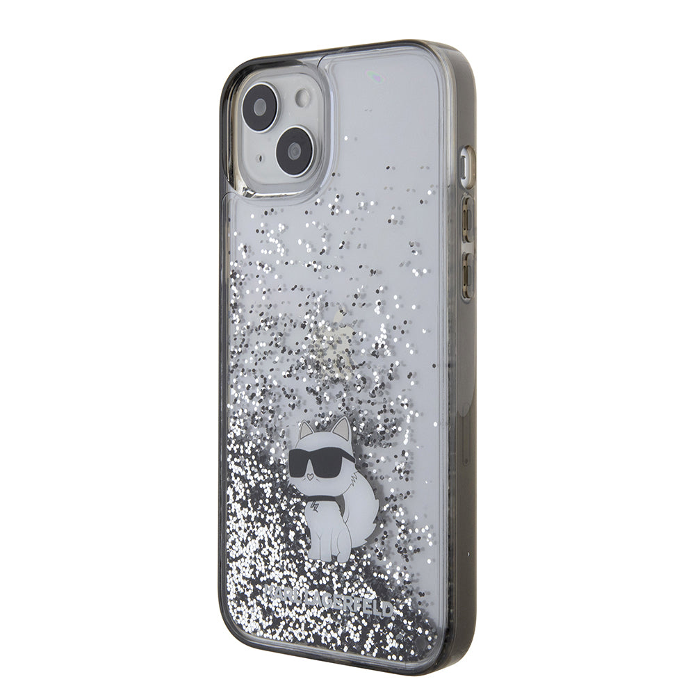 Housse pour Apple iPhone 15 Plus, Karl Lagerfeld, Liquid Glitter Choupette, Transparente