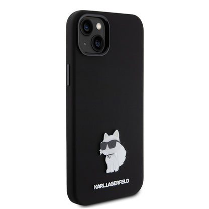 Case for Apple iPhone 15 Plus, Karl Lagerfeld, Silicone Choupette Metal, Black