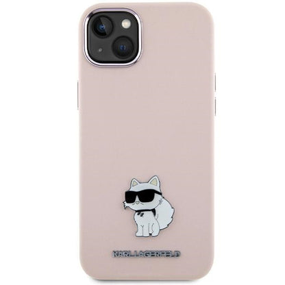Étui pour Apple iPhone 15 Plus, Karl Lagerfeld, Silicone Choupette Métal, Rose