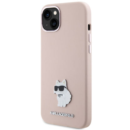 Étui pour Apple iPhone 15 Plus, Karl Lagerfeld, Silicone Choupette Métal, Rose