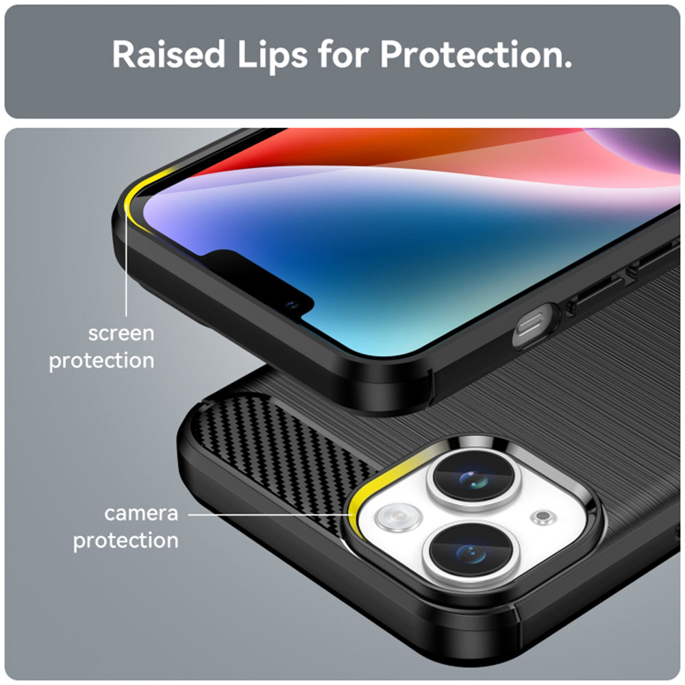 Hülle für Apple iPhone 15 Plus, Techsuit, Carbon, Schwarz