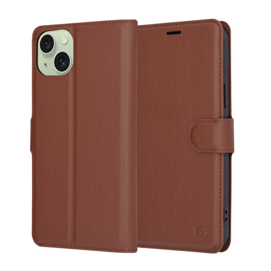 Hoes voor Apple iPhone 15 Plus, Techsuit, Leather Folio, Bruin