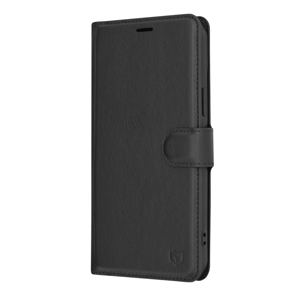 Hülle für Apple iPhone 15 Plus, Techsuit, Leder-Folio, Schwarz