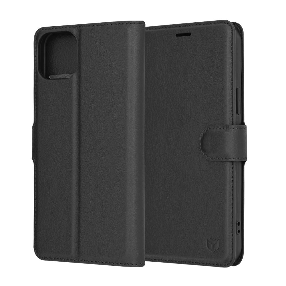 Hülle für Apple iPhone 15 Plus, Techsuit, Leder-Folio, Schwarz
