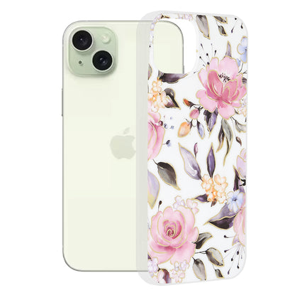Case for Apple iPhone 15 Plus, Techsuit, Marble, White