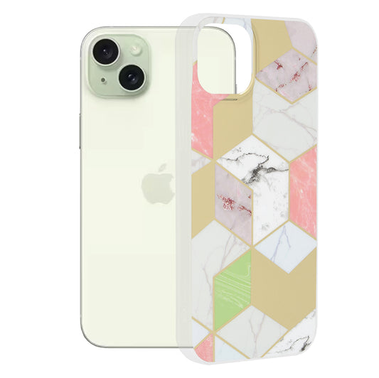 Hülle für Apple iPhone 15 Plus, Techsuit, Marble, Lila
