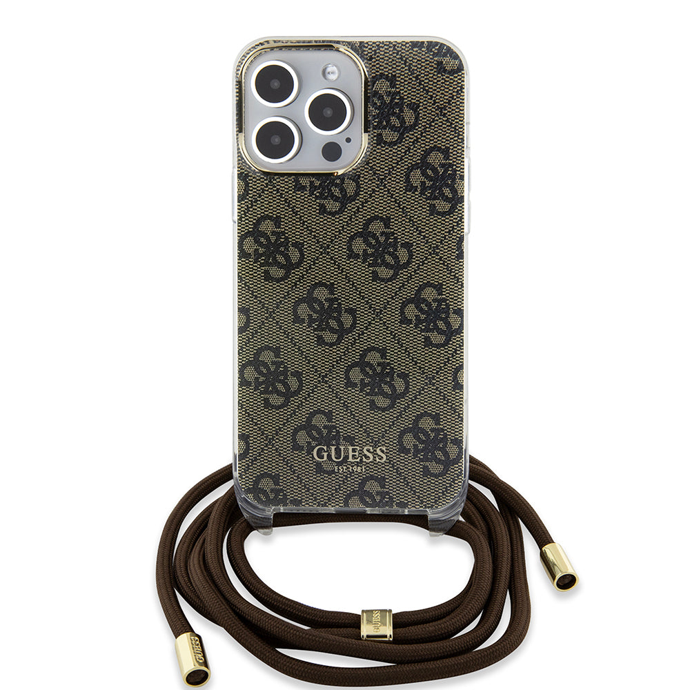 Étui pour Apple iPhone 15 Pro, Guess, Crossbody Cord 4G Print, Marron