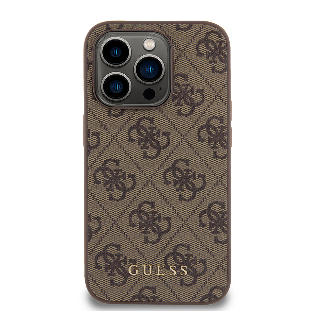 Case for Apple iPhone 15 Pro, Guess, 4G Metal Gold Logo, Brown