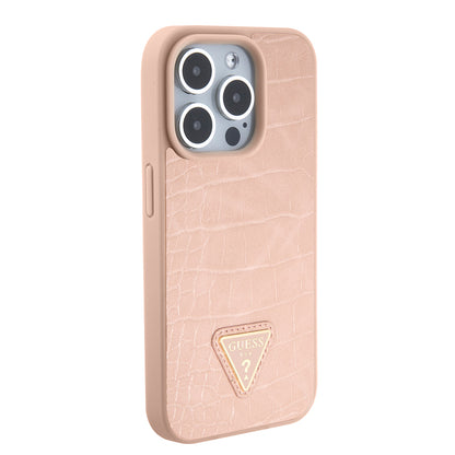 Étui pour Apple iPhone 15 Pro, Guess, Croco Triangle Metal Logo, Rose