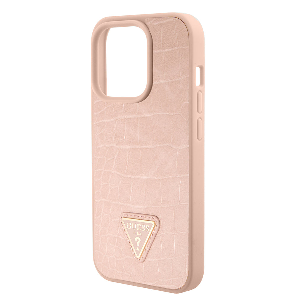 Étui pour Apple iPhone 15 Pro, Guess, Croco Triangle Metal Logo, Rose