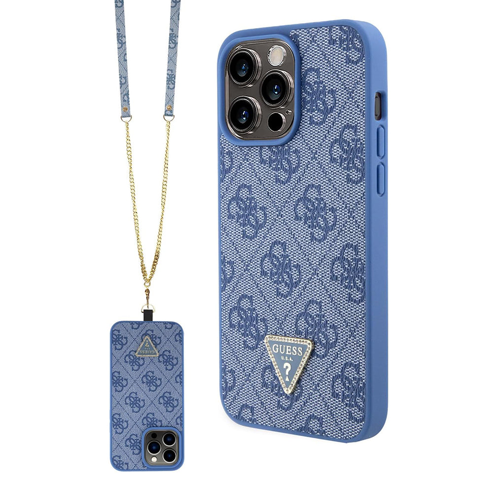 Hülle für Apple iPhone 15 Pro, Guess, Crossbody 4G Metal Logo, Blau