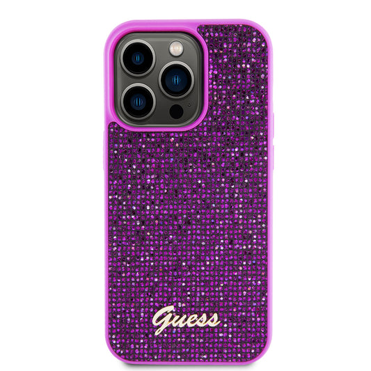 Housse pour Apple iPhone 15 Pro, Guess, Disco Metal Script, Fuchsia