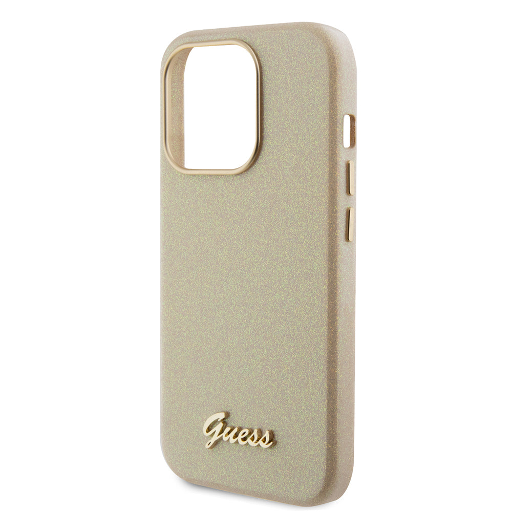 Housse pour Apple iPhone 15 Pro, Guess, Glitter Glossy Script, Beige