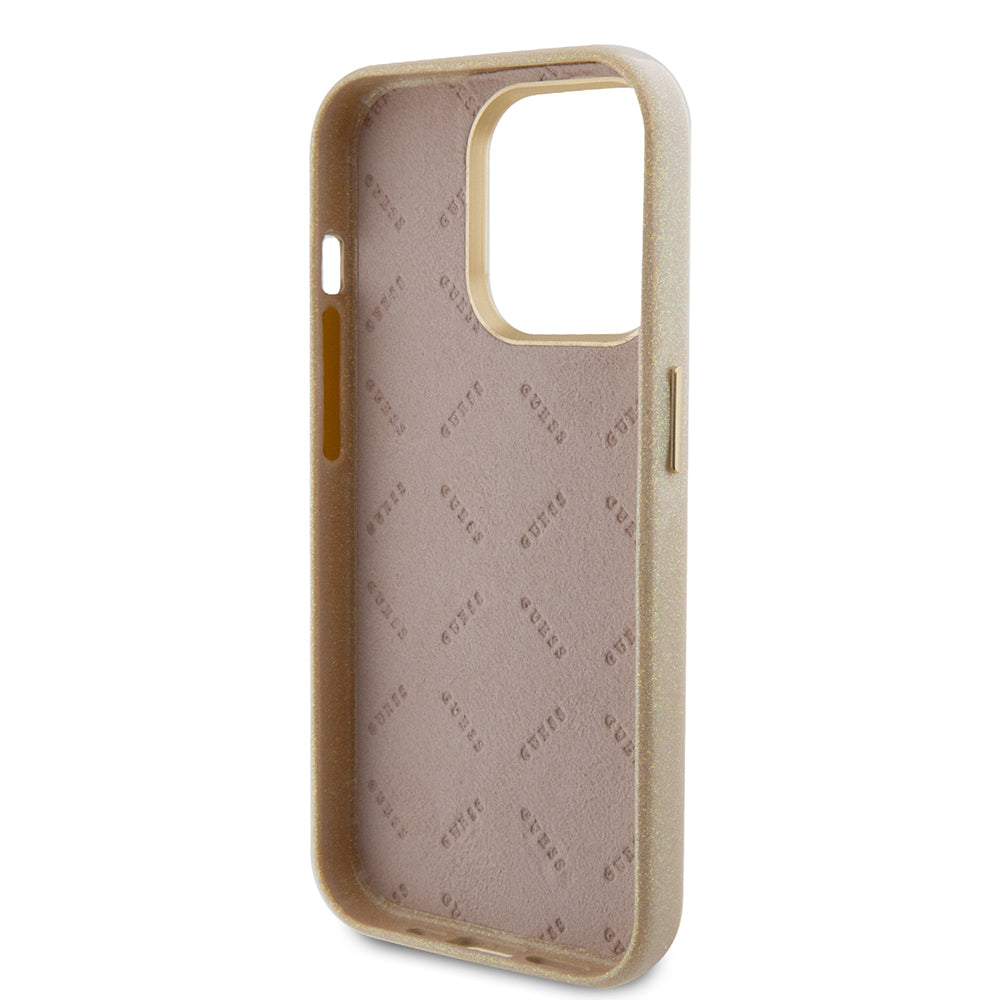 Housse pour Apple iPhone 15 Pro, Guess, Glitter Glossy Script, Beige
