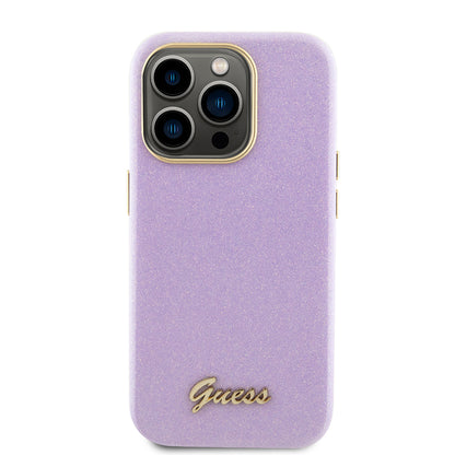 Étui pour Apple iPhone 15 Pro, Guess, Glitter Glossy Script, Violet Clair