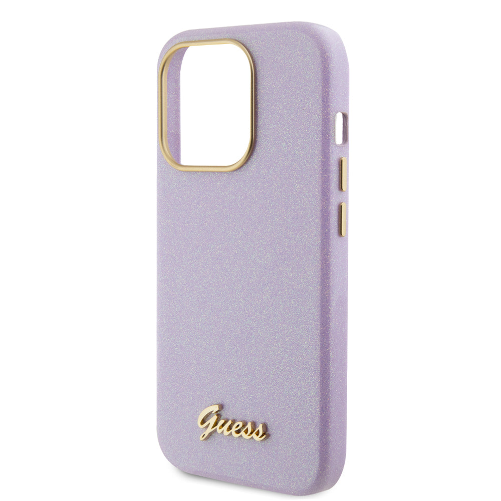 Étui pour Apple iPhone 15 Pro, Guess, Glitter Glossy Script, Violet Clair