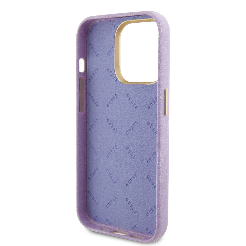 Étui pour Apple iPhone 15 Pro, Guess, Glitter Glossy Script, Violet Clair