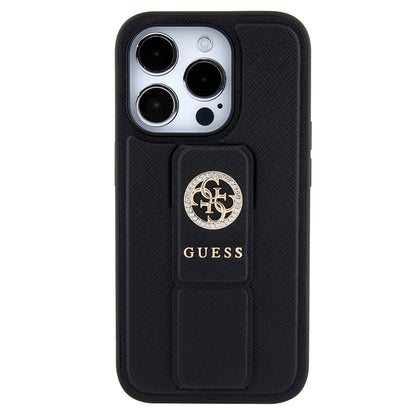 Étui pour Apple iPhone 15 Pro, Guess, Grip Stand 4G Saffiano Strass, Noir