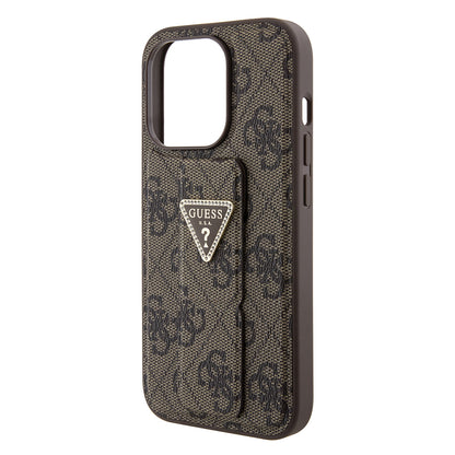 Hoes voor Apple iPhone 15 Pro, Guess, Grip Stand 4G Triangle Strass, Bruin