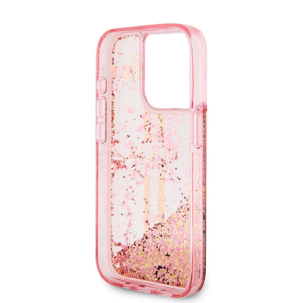Étui pour Apple iPhone 15 Pro, Guess, Liquid Glitter Gold Stripes, Rose