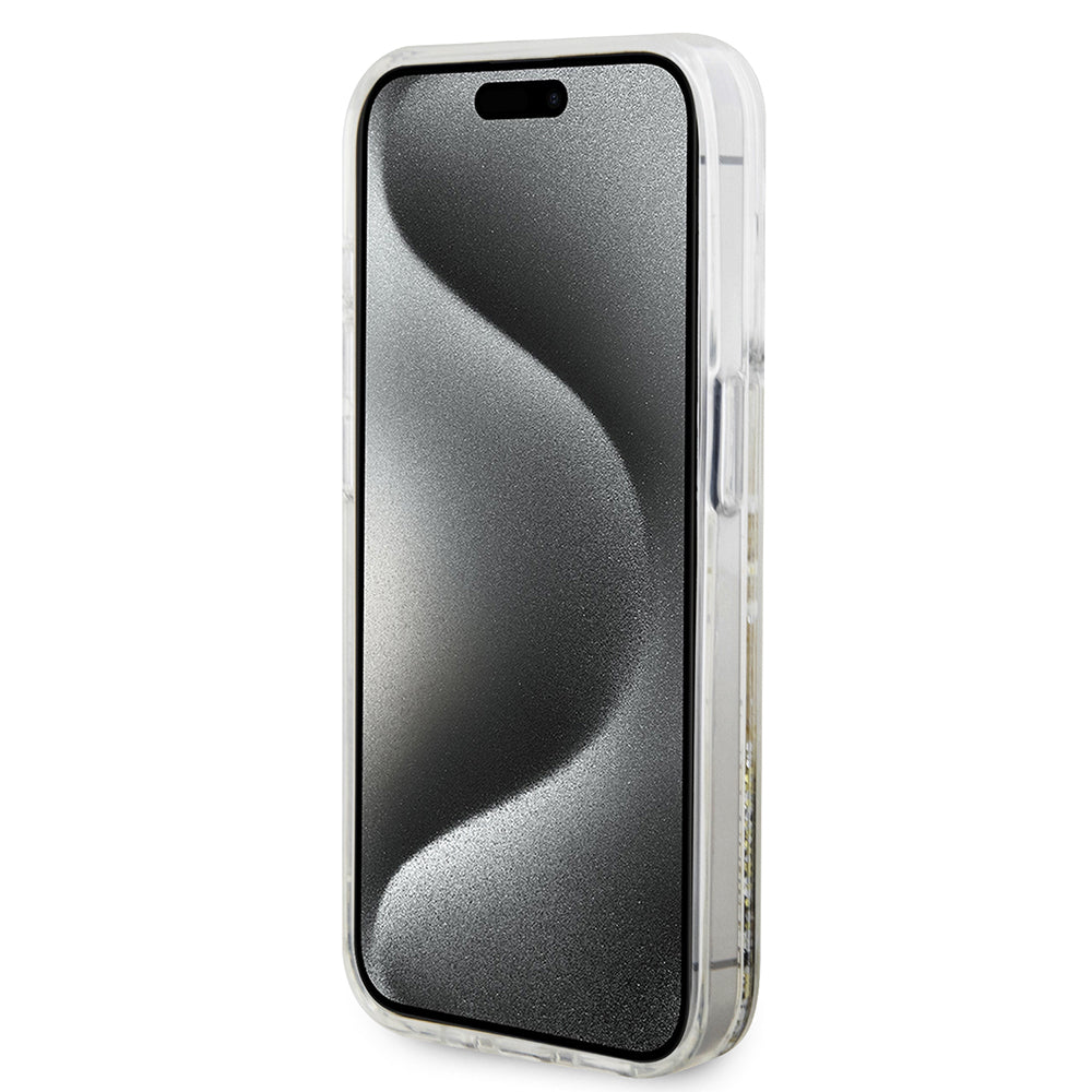 Étui pour Apple iPhone 15 Pro, Guess, Liquid Glitter Gold Stripes, Transparent