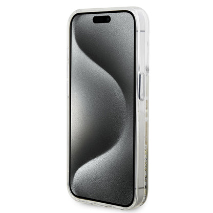 Étui pour Apple iPhone 15 Pro, Guess, Liquid Glitter Gold Stripes, Transparent