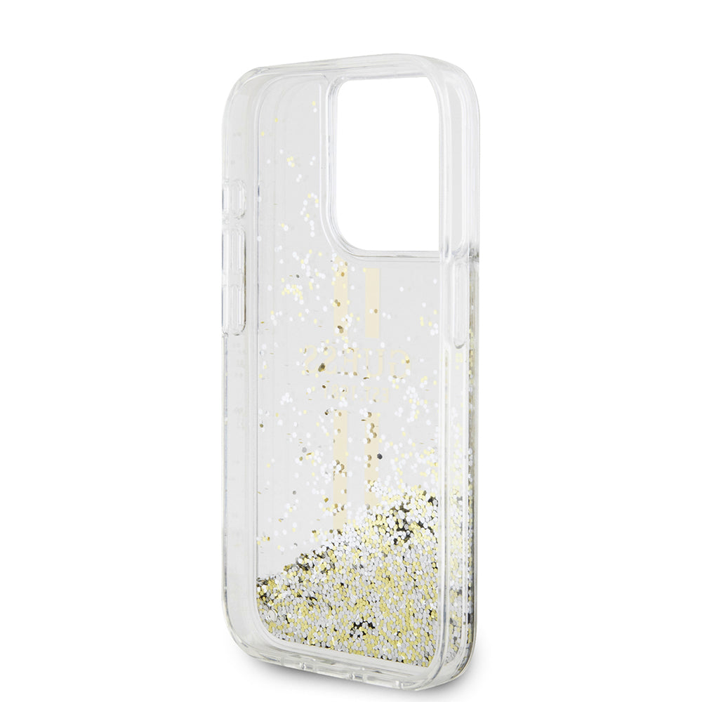 Étui pour Apple iPhone 15 Pro, Guess, Liquid Glitter Gold Stripes, Transparent