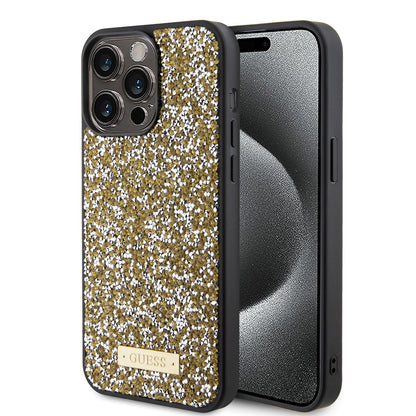 Étui pour Apple iPhone 15 Pro, Guess, Logo Métallique Strass, Jaune