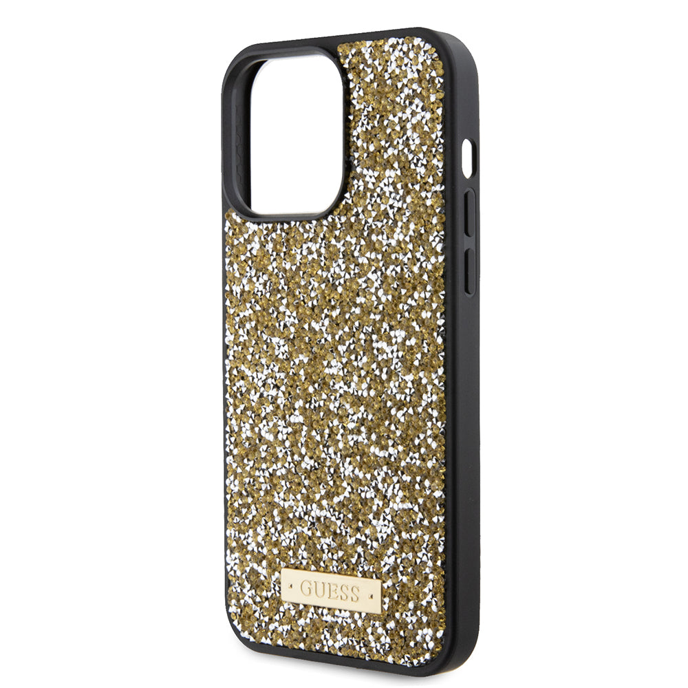 Étui pour Apple iPhone 15 Pro, Guess, Logo Métallique Strass, Jaune