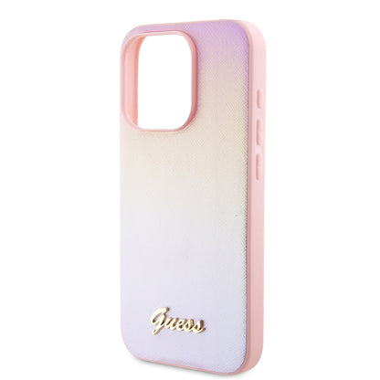 Étui pour Apple iPhone 15 Pro, Guess, Saffiano Iridescent Script, Rose