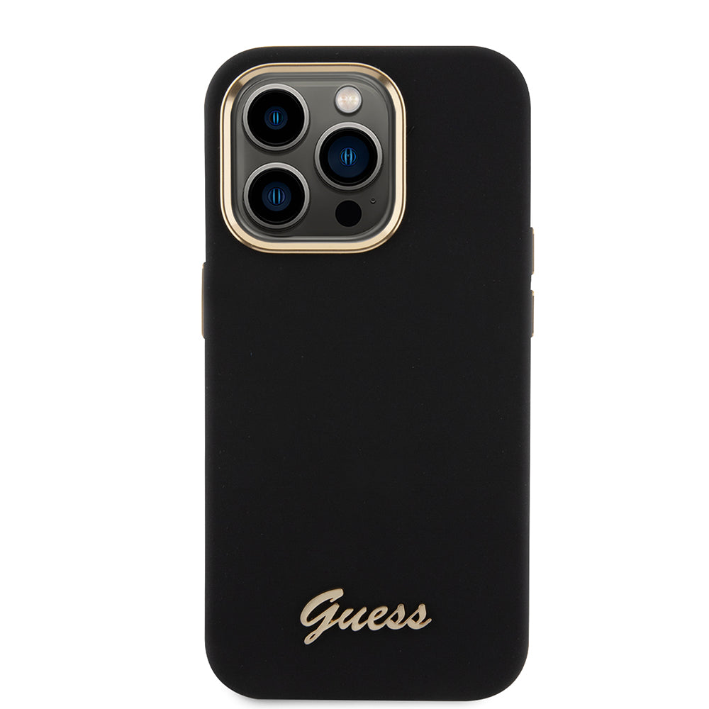 Étui pour Apple iPhone 15 Pro, Guess, Script Metal Logo & Frame, Noir
