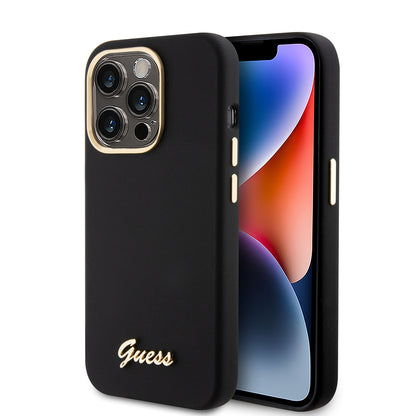 Étui pour Apple iPhone 15 Pro, Guess, Script Metal Logo & Frame, Noir