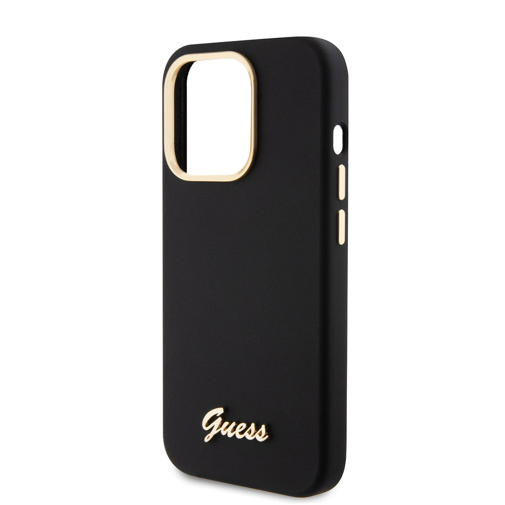 Étui pour Apple iPhone 15 Pro, Guess, Script Metal Logo & Frame, Noir