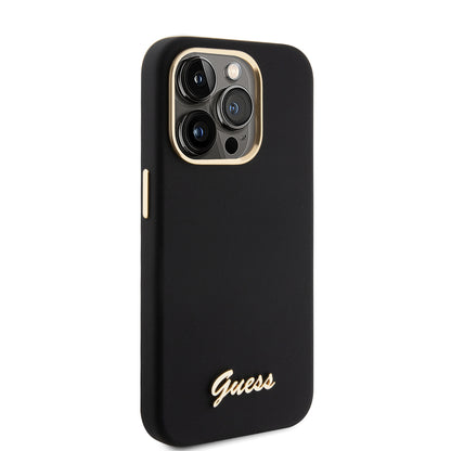 Étui pour Apple iPhone 15 Pro, Guess, Script Metal Logo & Frame, Noir