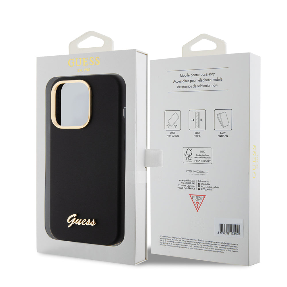 Étui pour Apple iPhone 15 Pro, Guess, Script Metal Logo & Frame, Noir