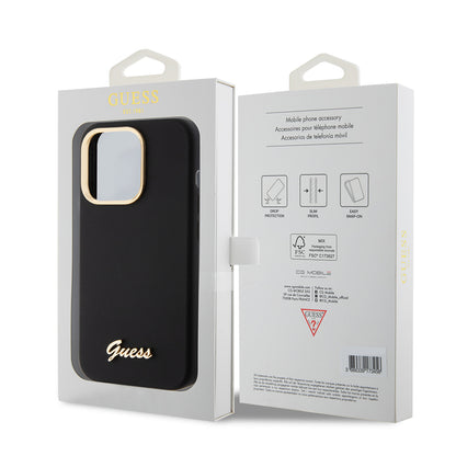 Étui pour Apple iPhone 15 Pro, Guess, Script Metal Logo & Frame, Noir