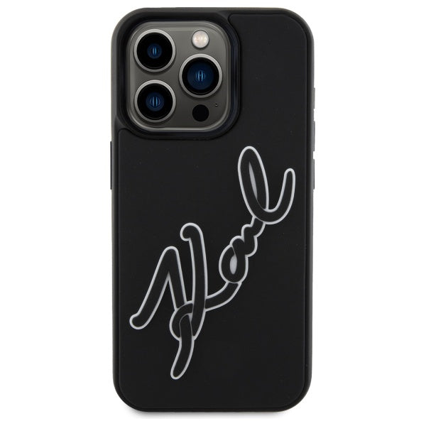 Hülle für Apple iPhone 15 Pro, Karl Lagerfeld, 3D Rubber Signature, Schwarz